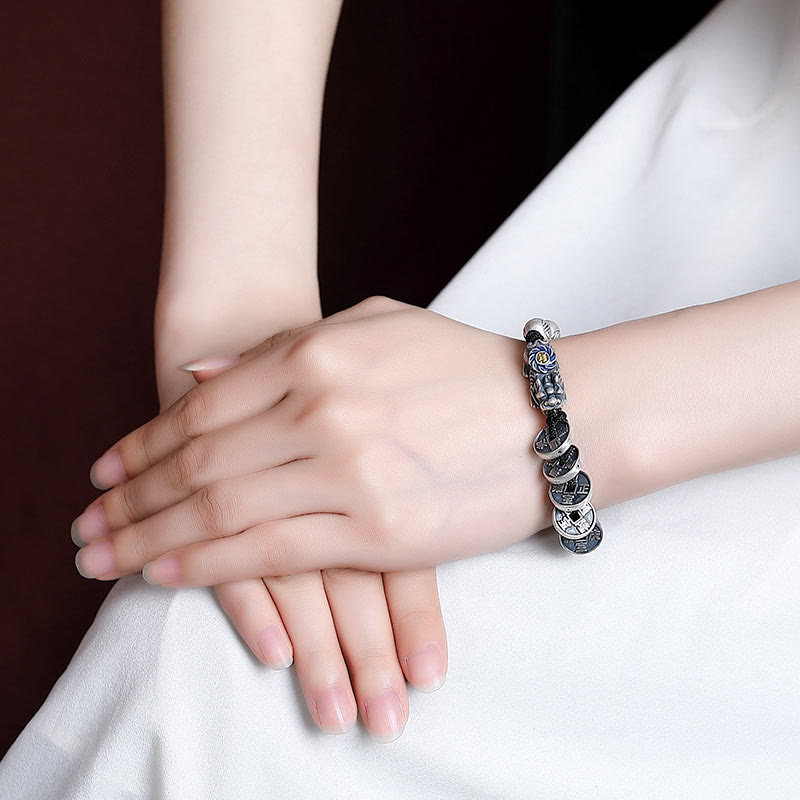 KarmaRipple's 999 Sterling Silver FengShui PiXiu Bronze Coin Fu Character Wealth Woven Bracelet p4
