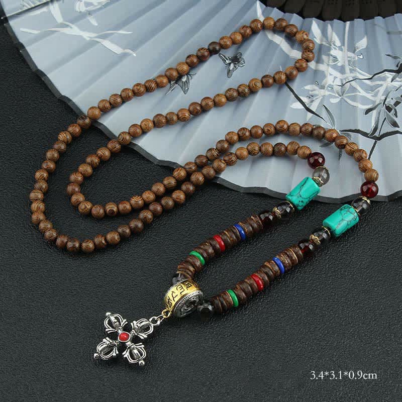 KarmaRipple's Tibetan Om Mani Padme Hum Prayer Wheel Rotation Vajra Wood Pendant Necklace p35
