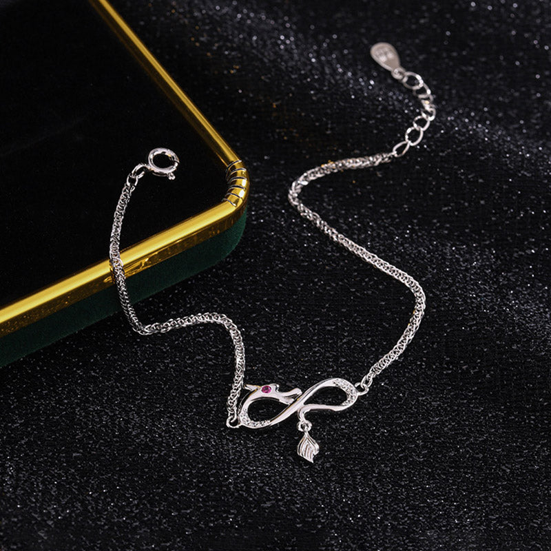 KarmaRipple's Year Of The Dragon 999 Sterling Silver Zircon Endless Weave Tail Talisman Fortune Protection Bracelet p5