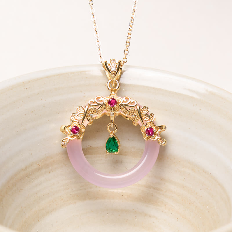 KarmaRipple's Green Chalcedony Peace Buckle Design Strength Pendant Necklace p2