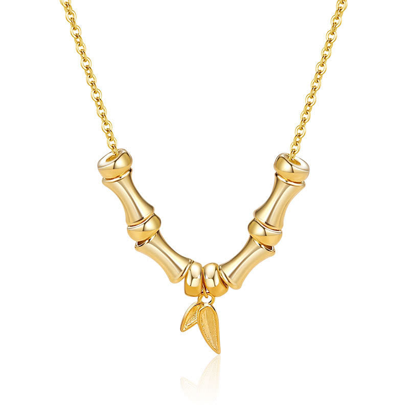 KarmaRipple's Golden Bamboo Pattern Titanium Steel Wealth Pendant Necklace p1