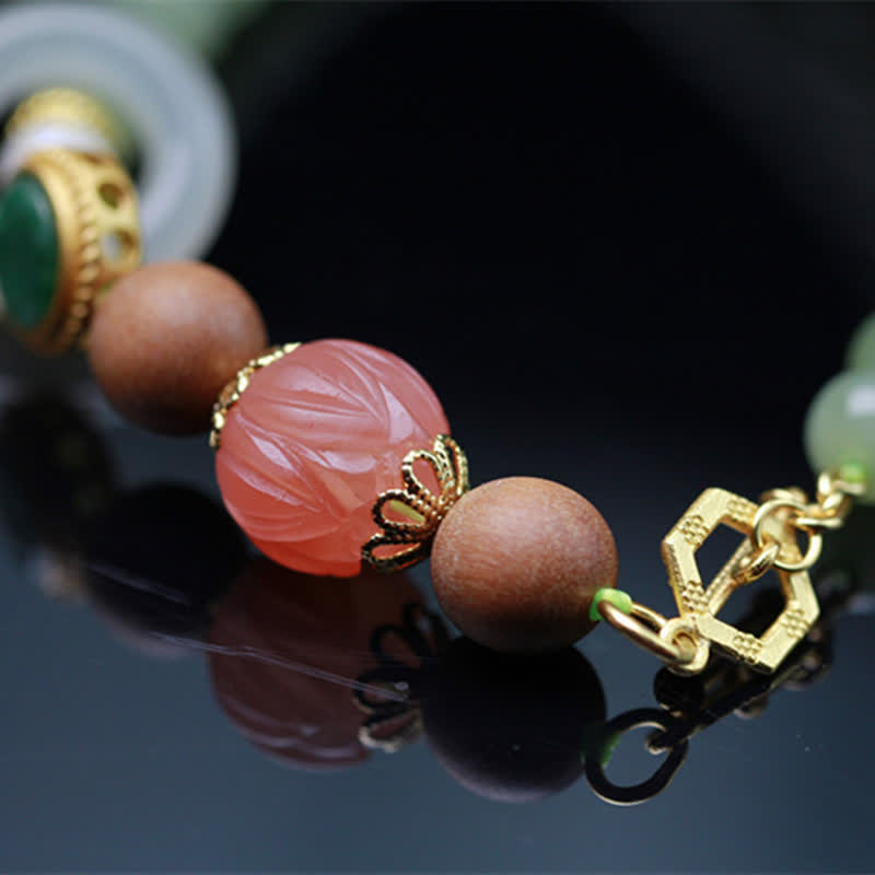 KarmaRipple's Authentic Hetian Jade Amber Lotus Red Agate Fortune Abundance Bracelet p5