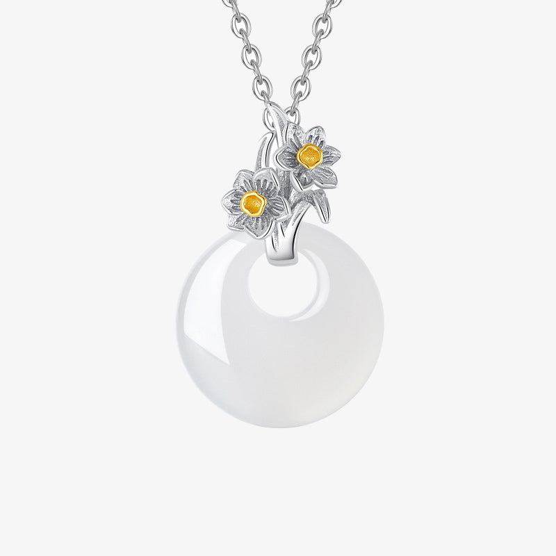 KarmaRipple's 925 Sterling Silver Round Chalcedony Twelve Months Flower Balance Pendant Necklace p12