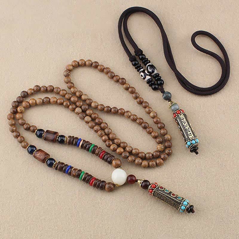 KarmaRipple's Tibetan Om Mani Padme Hum Dzi Bead Wenge Wood Pendant Necklace p8