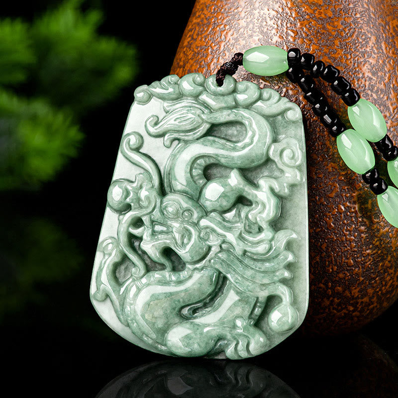 KarmaRipple's Year Of The Dragon Chinese Zodiac Dragon Soaring Jade Protection Bead Chain Pendant Necklace p1