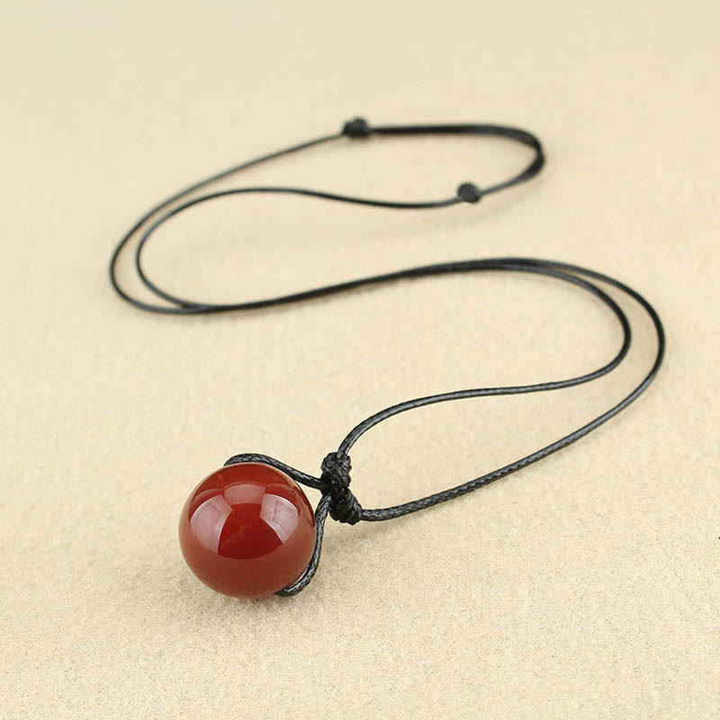 KarmaRipple's Red Agate Bead Confidence Leather Rope Pendant Necklace p5