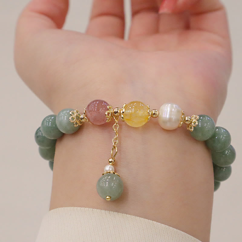 KarmaRipple's Jade Pearl Strawberry Quartz Abundance Fortune Bead Talisman Bracelet p7