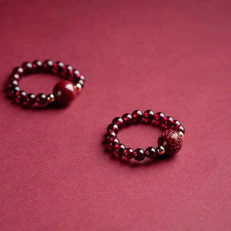 KarmaRipple's Garnet Cinnabar Fortunate Bead PiXiu Om Mani Padme Hum Rose Protection Ring p14