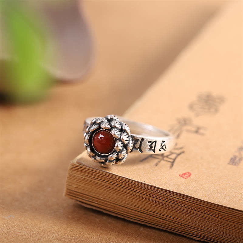 KarmaRipple's KarmaRipple's 25 Sterling Silver Lotus Red Agate Confidence Blessing Ring p2
