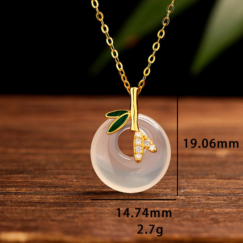 KarmaRipple's 925 Sterling Silver Authentic Chalcedony Bamboo Leaf Peace Buckle Positive Pendant Necklace ( p4