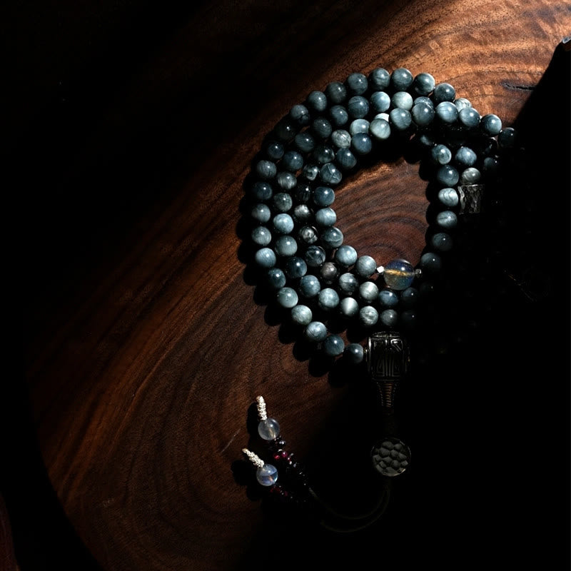 KarmaRipple's 925 Sterling Silver 108 Mala Beadwork Eagle's Eye Stone Moonstone'sitive Bracelet p19