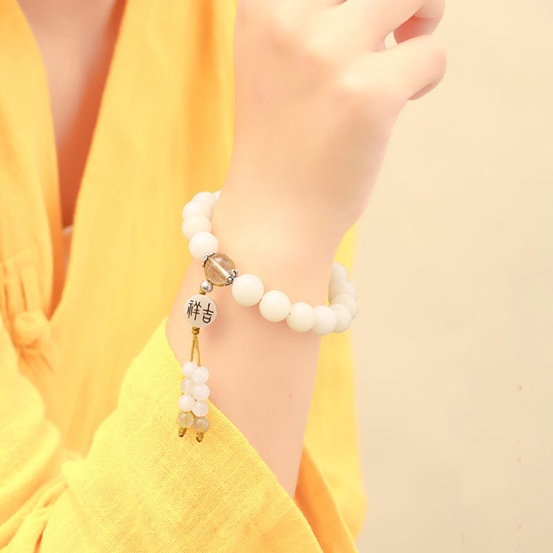 KarmaRipple's Bodhi Seed Red Agate Black Obsidian Pink Gemstone Rutilated Quartz Peace Wrist Mala Bracelet p13