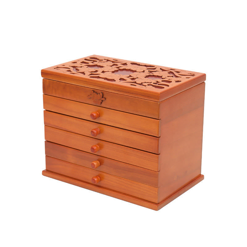 KarmaRipple's Large Capacity Vintage Flowers Carved Wooden Jewelry Box Six-Layer Jewelry Storage Box p12