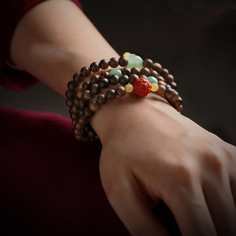 KarmaRipple's 108 Mala Beadwork Kalimantan Agarwood Gourd Jade Amber Balance Bracelet p8