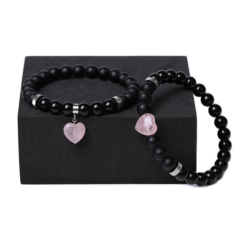 KarmaRipple's 2Pcs Black Onyx Gemstone Stone Love Heart Protection Support Pair Bracelet p14