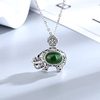 KarmaRipple's 925 Sterling Silver Hetian Cyan Jade Elephant Success Pendant Necklace