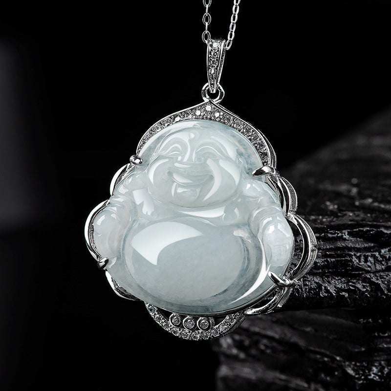 KarmaRipple's 925 Sterling Silver Laughing Buddha Authentic Jade Abundance Pendant Necklace p12
