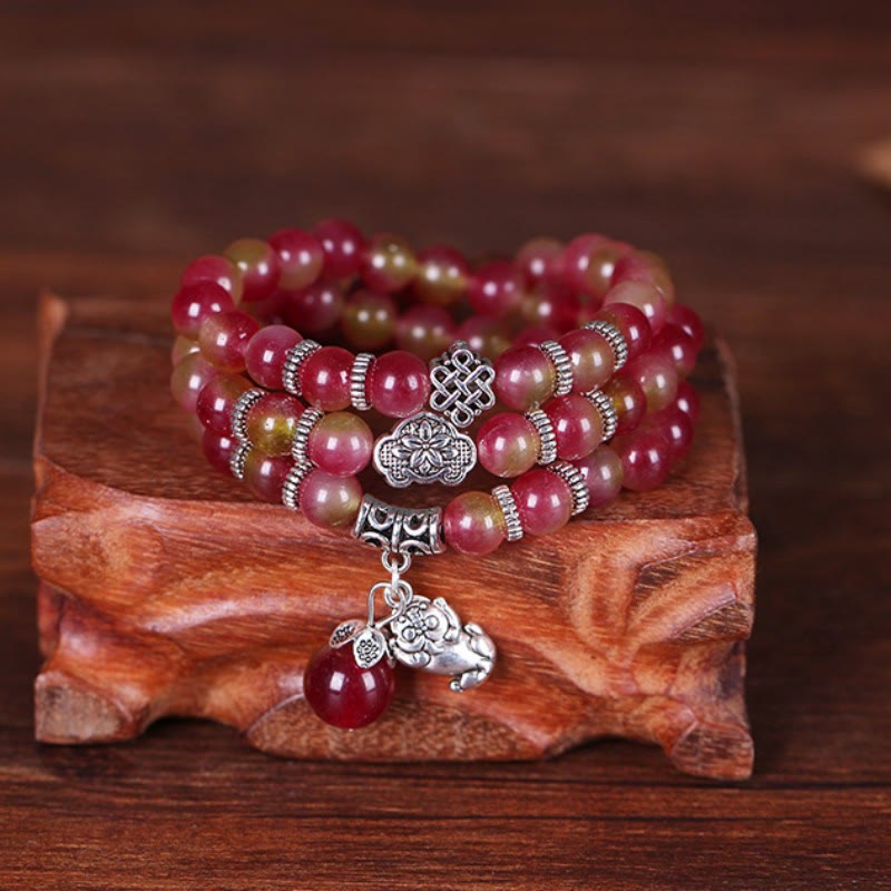 KarmaRipple's Authentic Watermelon Tourmaline PiXiu Elephant Positive Triple Wrap Bracelet p14