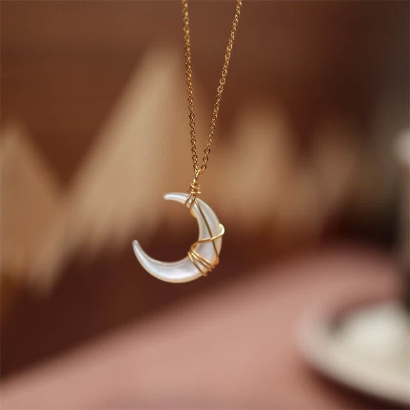 KarmaRipple's Authentic Tridacna Stone Crescent Moon Blessing Pendant Necklace p14