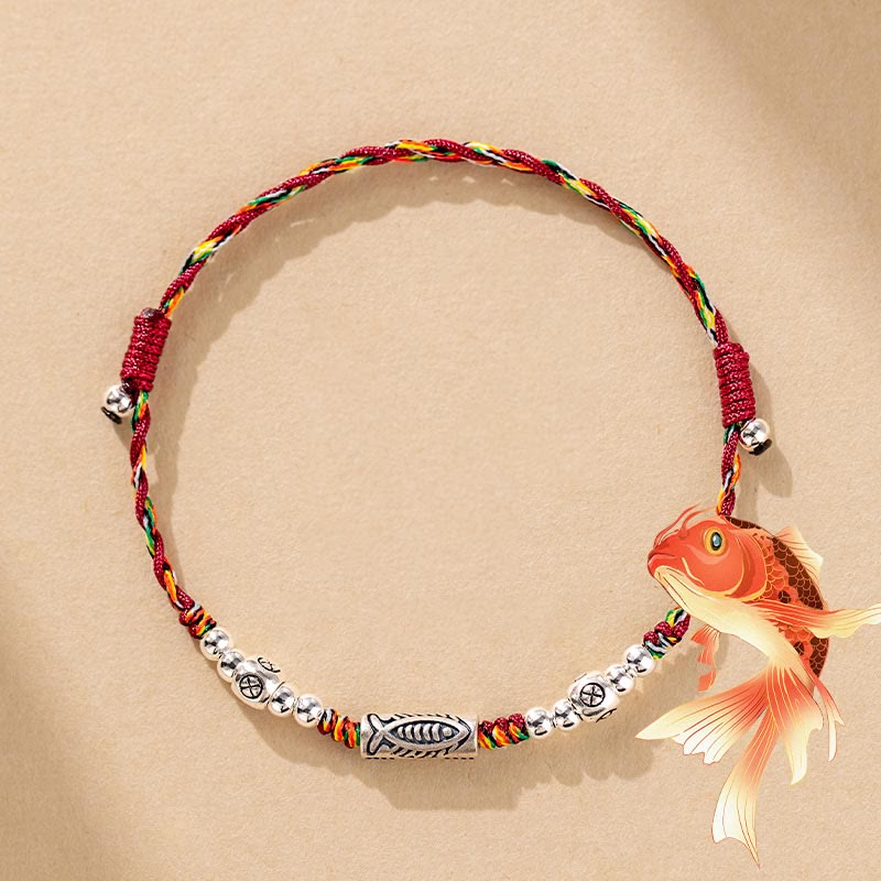 KarmaRipple's 925 Sterling Silver Fortune Koi Fish Woven Colorful String Bracelet Anklet p22