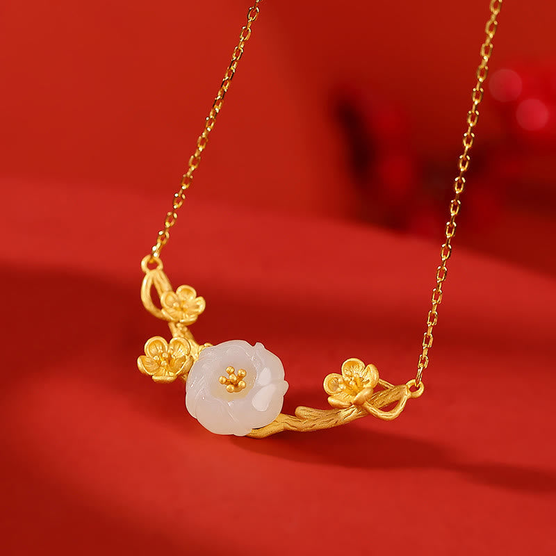 KarmaRipple's 925 Sterling Silver Plated Gold Hetian Jade Plum Blossom Fortune Pendant Necklace Bracelet Bangle Ring p2