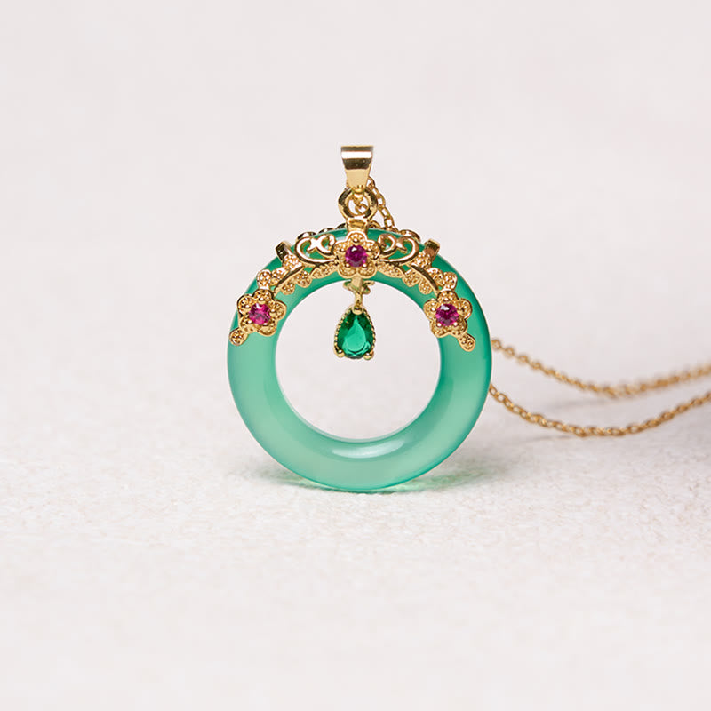 KarmaRipple's Green Chalcedony Peace Buckle Design Strength Pendant Necklace p12