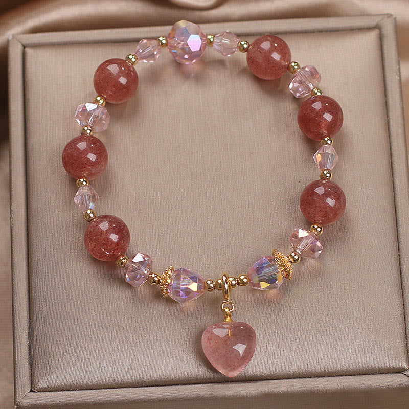 KarmaRipple's Authentic Strawberry Quartz Gemstone Love Heart Balancing Positive Bracelet p5