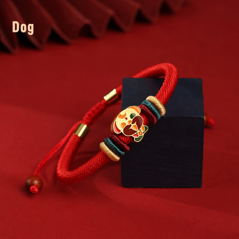 KarmaRipple's Handmade 925 Sterling Silver Year of the Dragon Cute Chinese Zodiac Fortune Woven Red Bracelet p39