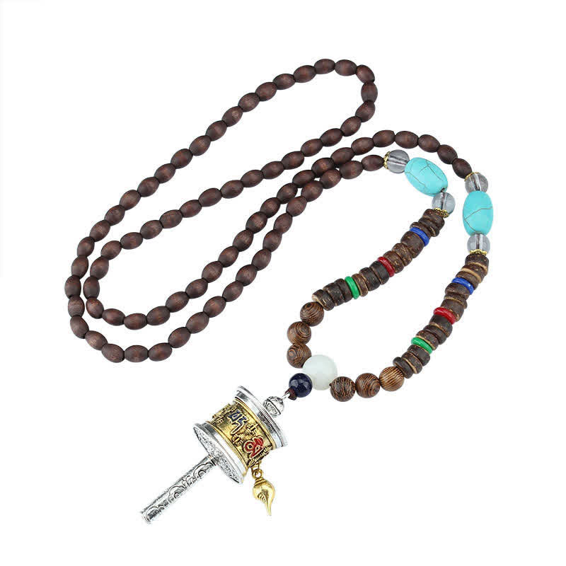 KarmaRipple's Tibetan Om Mani Padme Hum Prayer Wheel Rotation Vajra Wood Pendant Necklace p17