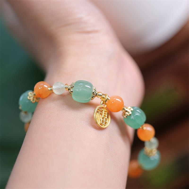 KarmaRipple's Authentic Golden Silk Jade Pumpkin Bead Fu Character Talisman Wealth Bracelet p5