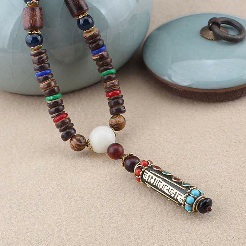 KarmaRipple's Tibetan Om Mani Padme Hum Dzi Bead Wenge Wood Pendant Necklace p5