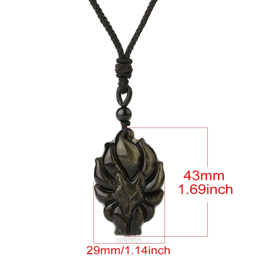 KarmaRipple's Authentic Fluorite Gold Sheen Obsidian Fox Necklace Protection Pendant p15