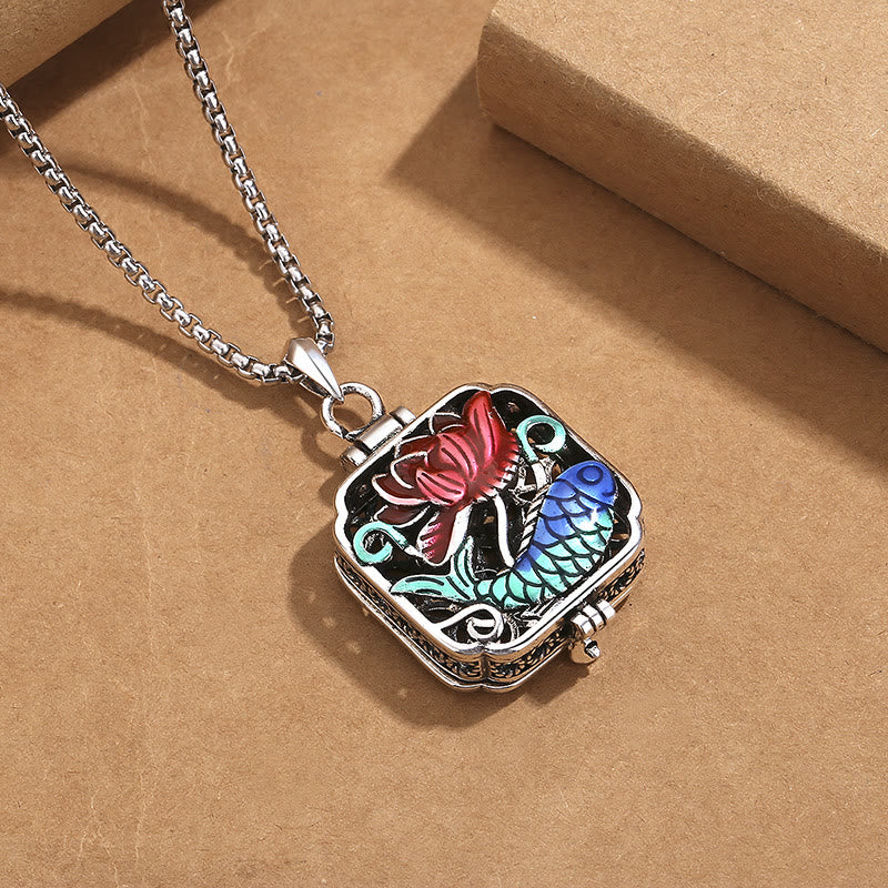 KarmaRipple's Koi Fish Lotus Bronze Coins Fortune Ghau Prayer Box Pendant Necklace p4