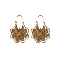 KarmaRipple's Tibetan Lotus Engraving Bronze Blessing Drop Earrings