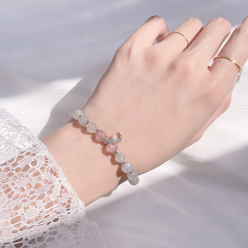 KarmaRipple's Strawberry Quartz Moonstone Fortune Moon Talisman Bracelet p5