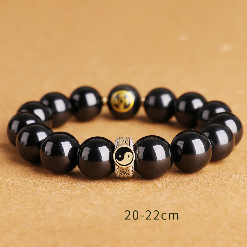 KarmaRipple's 925 Sterling Silver Black Obsidian Gold Sheen Obsidian Silver Sheen Obsidian Yin Yang Protection Bracelet p3