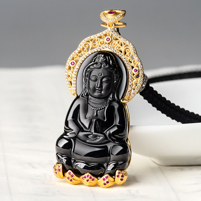 KarmaRipple's 925 Sterling Silver Authentic Black Jade Kwan Yin Avalokitesvara Wealth Pendant Necklace p2