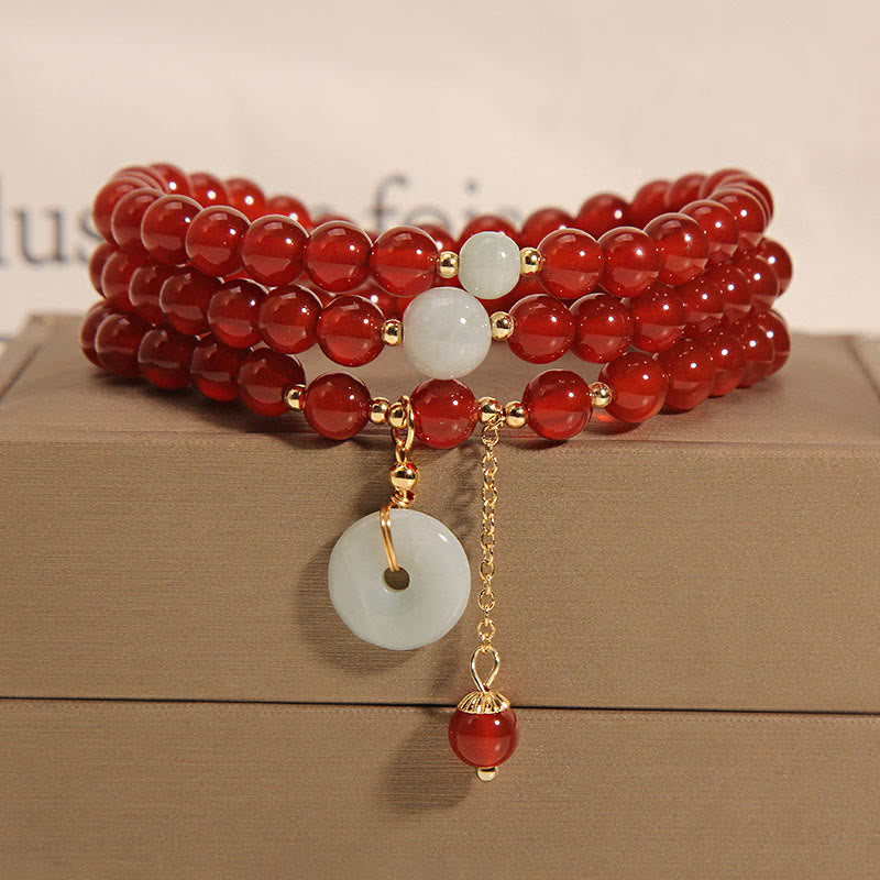 KarmaRipple's Authentic Red Agate Jade Peace Buckle Calm Triple Wrap Bracelet p10