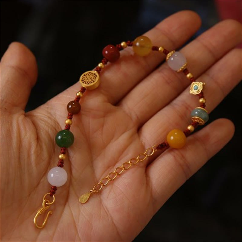 KarmaRipple's 925 Sterling Silver Authentic Hetian Jade Amber Red Agate Crystals Fortune Bracelet p18