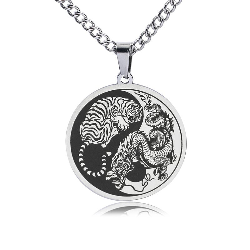 KarmaRipple's Tiger Dragon Titanium Steel Chain Pendant Balance Necklace p2