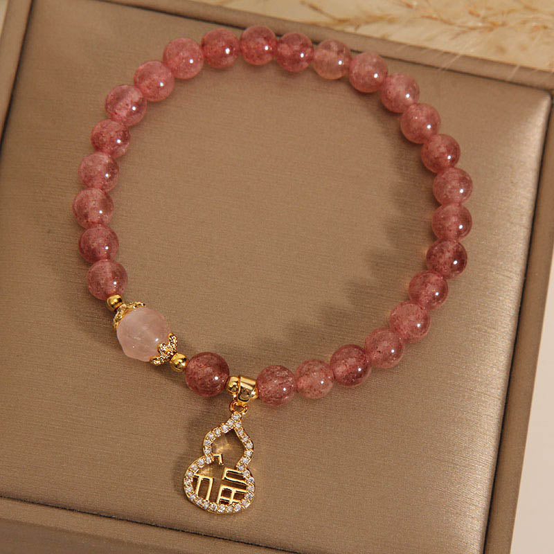 KarmaRipple's Strawberry Quartz Gourd Fu Character Talisman Positive Bracelet p11