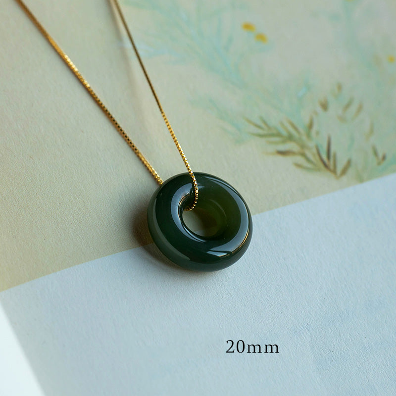 KarmaRipple's Authentic Round Jade Peace Buckle Fortune Abundance Pendant Necklace p33