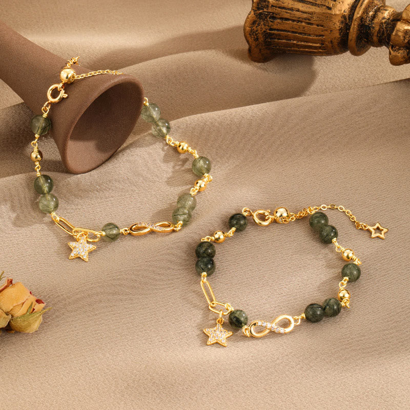 KarmaRipple's 14K Gold Green Rutilated Quartz M?bius Loop Eternal Love Star Protection Bracelet p3