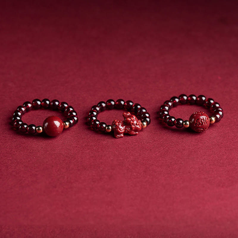 KarmaRipple's Garnet Cinnabar Fortunate Bead PiXiu Om Mani Padme Hum Rose Protection Ring p5