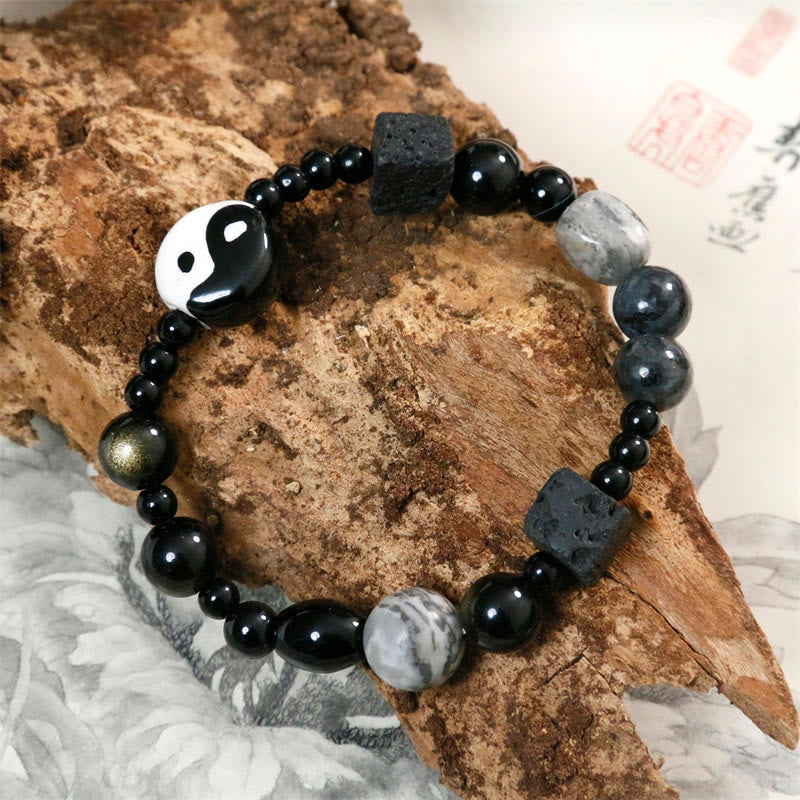 KarmaRipple's Black Onyx Picasso Jasper Bead Yin Yang Fortune Protection Bracelet p5