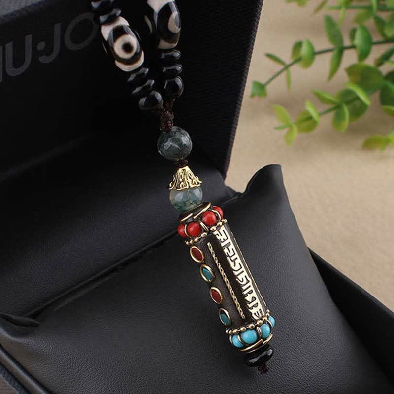 KarmaRipple's Tibetan Om Mani Padme Hum Dzi Bead Wenge Wood Pendant Necklace p10