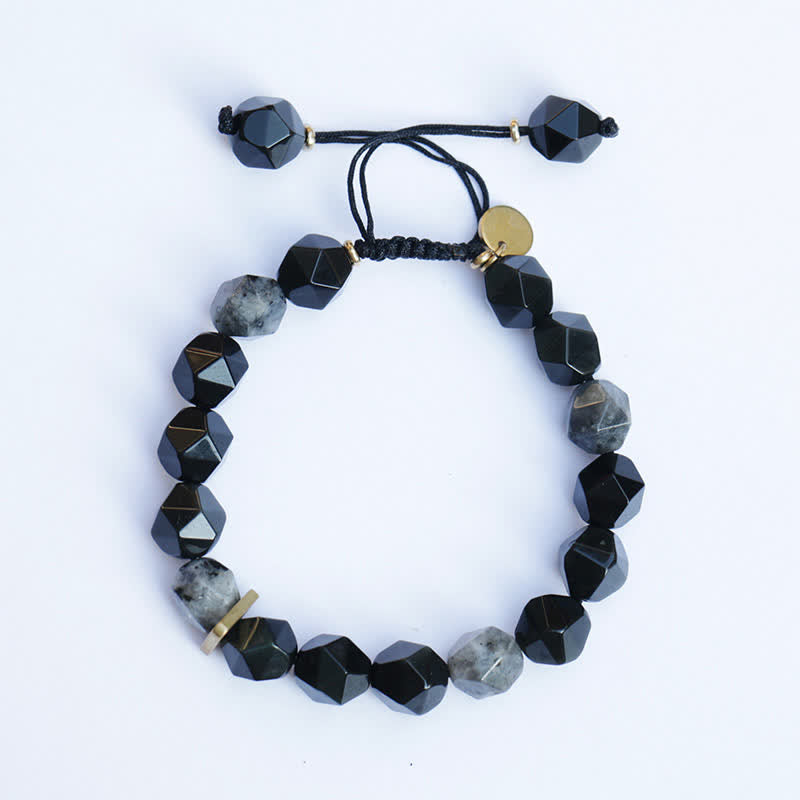 KarmaRipple's Black Obsidian Black Glitter Stone Purification Bracelet p17