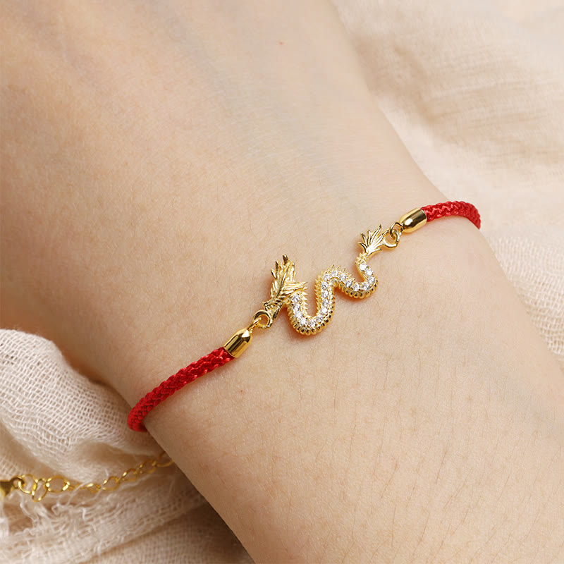 KarmaRipple's 925 Sterling Silver Year Of The Dragon Auspicious Golden Dragon Fortune Red Rope Chain Bracelet p6