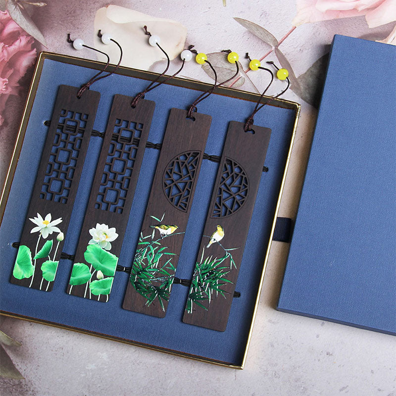 KarmaRipple's Green Lotus Bamboo Oriole Ebony Wood Bookmarks With Gift Box p5