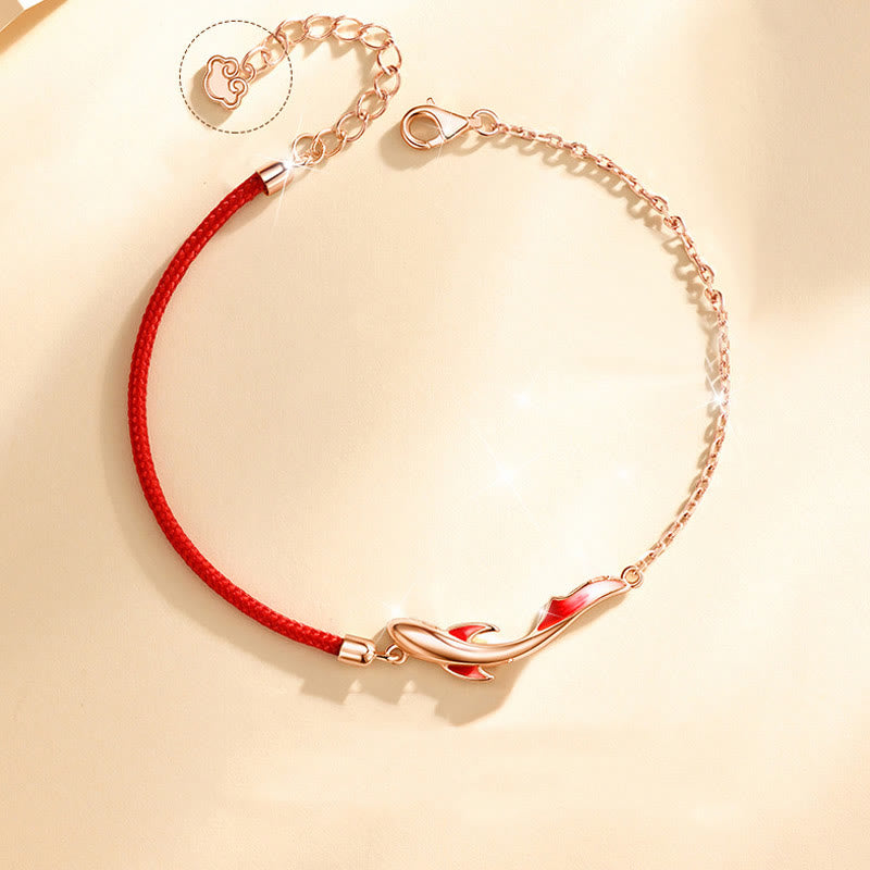 KarmaRipple's 925 Sterling Silver Fortune Koi Fish Lotus Star Woven Red String Bracelet p3